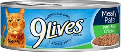 9 Lives Meaty Pate with Real Chicken Wet Cat Food, 5.5-oz can, case of 24