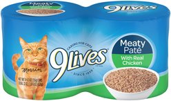 9 Lives Meaty Pate with Real Chicken Wet Cat Food, 5.5-oz can, case of 4