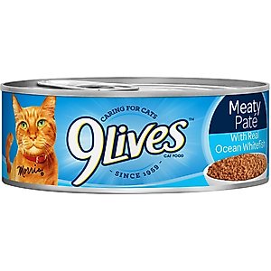 9 Lives Meaty Pate with Real Ocean Whitefish Canned Cat Food, 5.5-oz, case of 24