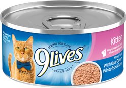 9 Lives Meaty Pate with Real Ocean Whitefish & Tuna Pate Wet Kitten Food, 5.5-oz can, case of 24