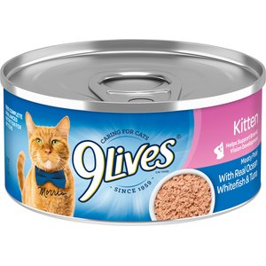 9 Lives Meaty Pate with Real Ocean Whitefish & Tuna Pate Wet Kitten Food, 5.5-oz can, case of 24