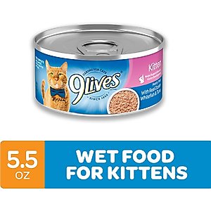 9 Lives Meaty Pate with Real Ocean Whitefish & Tuna Pate Wet Kitten Food, 5.5-oz can, case of 24