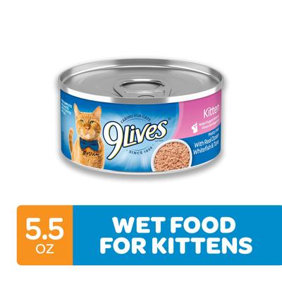Show full view: 9 Lives Meaty Pate with Real Ocean Whitefish & Tuna Pate Wet Kitten Food, 5.5-oz can, case of 24 slide 3 of 9