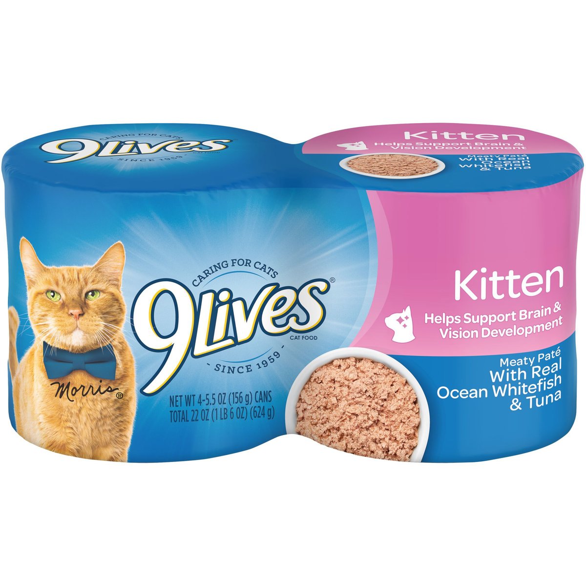 9 Lives Kitten Pate with Real Ocean Fish & Tuna Wet Cat Food, 5.5-oz can, case of 4