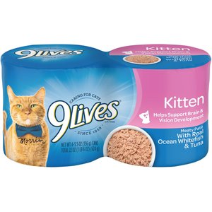 9 Lives Meaty Pate with Real Ocean Whitefish & Tuna Pate Wet Kitten Food, 5.5-oz can, case of 4