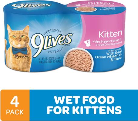 Show full view: 9 Lives Meaty Pate with Real Ocean Whitefish & Tuna Pate Wet Kitten Food, 5.5-oz can, case of 4 slide 3 of 8