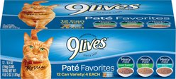 9 Lives Pate Favorites Variety Pack Canned Cat Food, 5.5-oz, case of 12