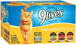 9 Lives Poultry & Beef Favorites Variety Pack Canned Cat Food, 5.5-oz, case of 24