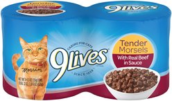 9 Lives Tender Morsels with Real Beef In Sauce Wet Cat Food, 5.5-oz can, case of 4