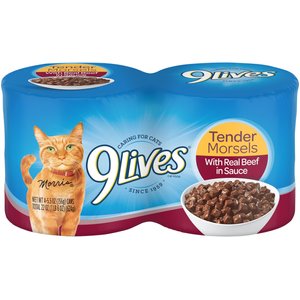 9 Lives Tender Morsels with Real Beef In Sauce Wet Cat Food, 5.5-oz can, case of 4