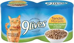 9 Lives Tender Morsels with Real Chicken In Sauce Wet Cat Food, 5.5-oz can, case of 4