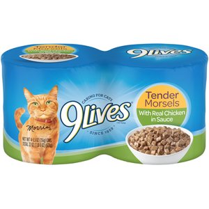 9 Lives Tender Morsels with Real Chicken In Sauce Wet Cat Food, 5.5-oz can, case of 4