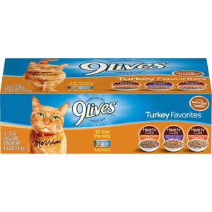 9 Lives Turkey Favorites Variety Pack Wet Cat Food, 5.5-oz can, case of 12