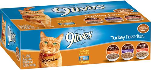 Show full view: 9 Lives Turkey Favorites Variety Pack Wet Cat Food, 5.5-oz can, case of 12 slide 4 of 7