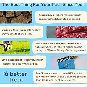 A Better Treat Organic Freeze-Dried 100% Grass Fed & Finished Beef Liver Dog & Cat Treats, 3-oz bag
