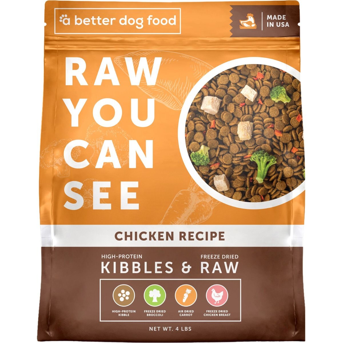 A Better Treat Raw You Can See Chicken Recipe High-Protein Kibble & Raw Freeze-Dried Dog Food, 4-lb bag