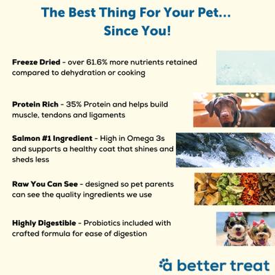 Show full view: A Better Treat Raw You Can See Salmon Recipe High-Protein Kibble & Raw Freeze-Dried Dog Food, 15-lb bag slide 4 of 10