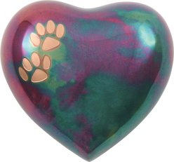 A Pet's Life Arielle Heart Paw Dog & Cat Urn, Raku, Small