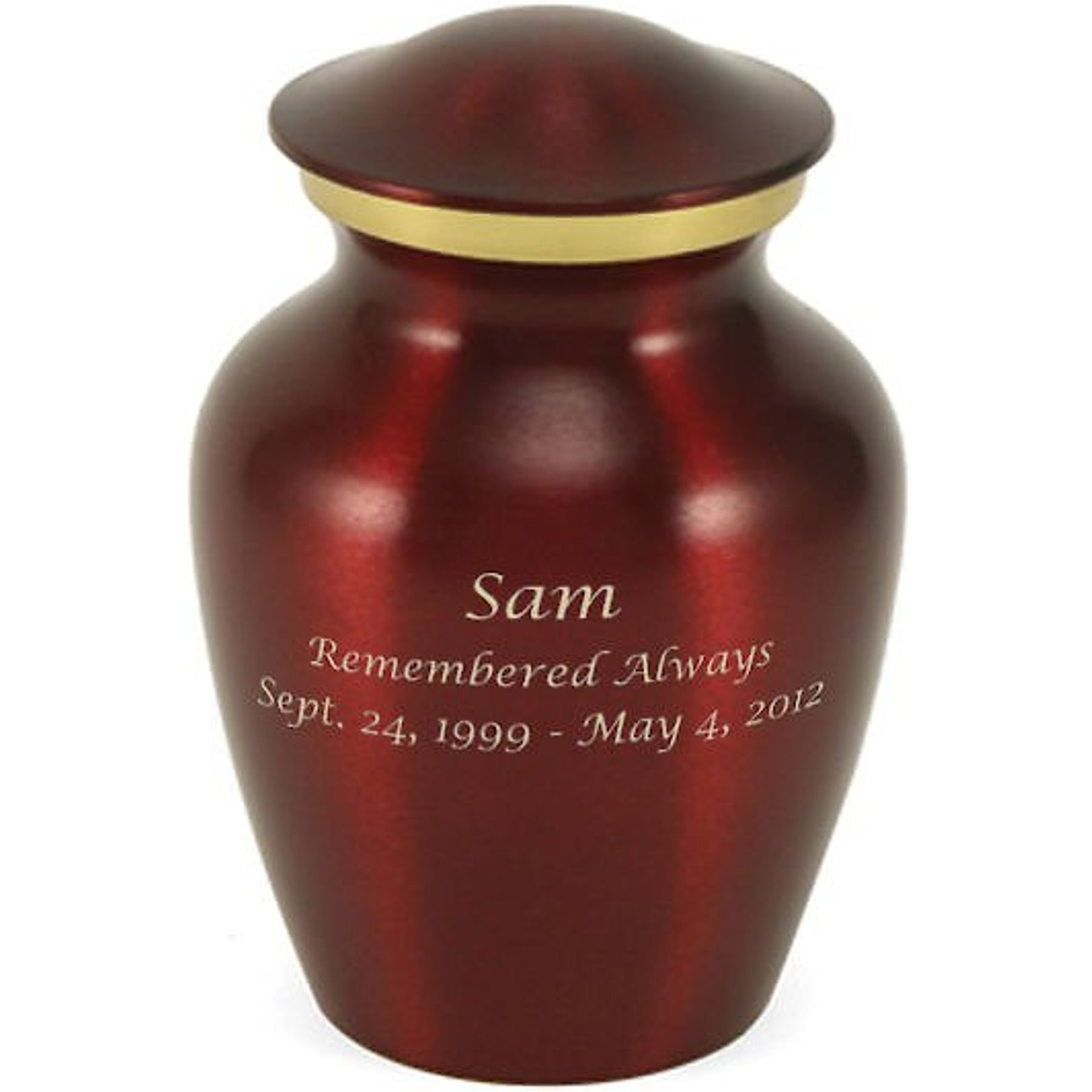 A Pet's Life Classic Brass Personalized Dog & Cat Urn, Crimson, Small