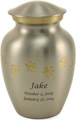 A Pet's Life Classic Paw Print Personalized Dog & Cat Urn, Pewter, Medium