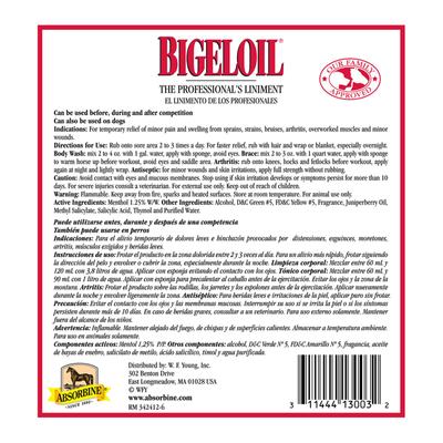 Show full view: Absorbine Bigeloil Topical Rub for Sore Muscles, Joints & Arthritis Pain Relief Horse Liniment Liquid, 1-gal bottle slide 2 of 3