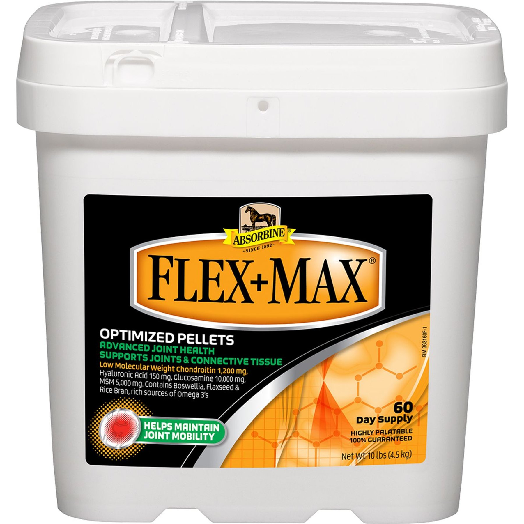 Absorbine Flex+Max with Glucosamine, MSM, Chondroitin & Flaxseed Horse Joint Pellets Supplement, 10-lb tub, 60 Day Supply