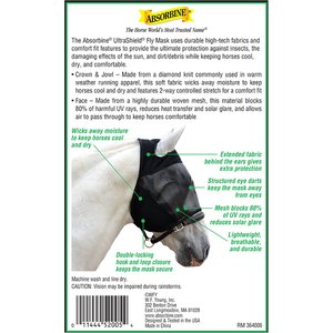 Absorbine Ultrashield No Ears Horse Fly Mask, Horse