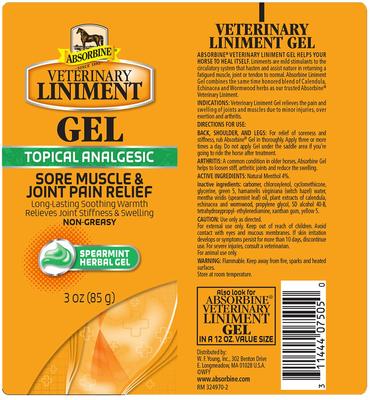 Show full view: Absorbine Veterinary Topical Menthol Sore Muscle & Arthritis Pain Relief Liniment Gel, 3-oz tube slide 2 of 6