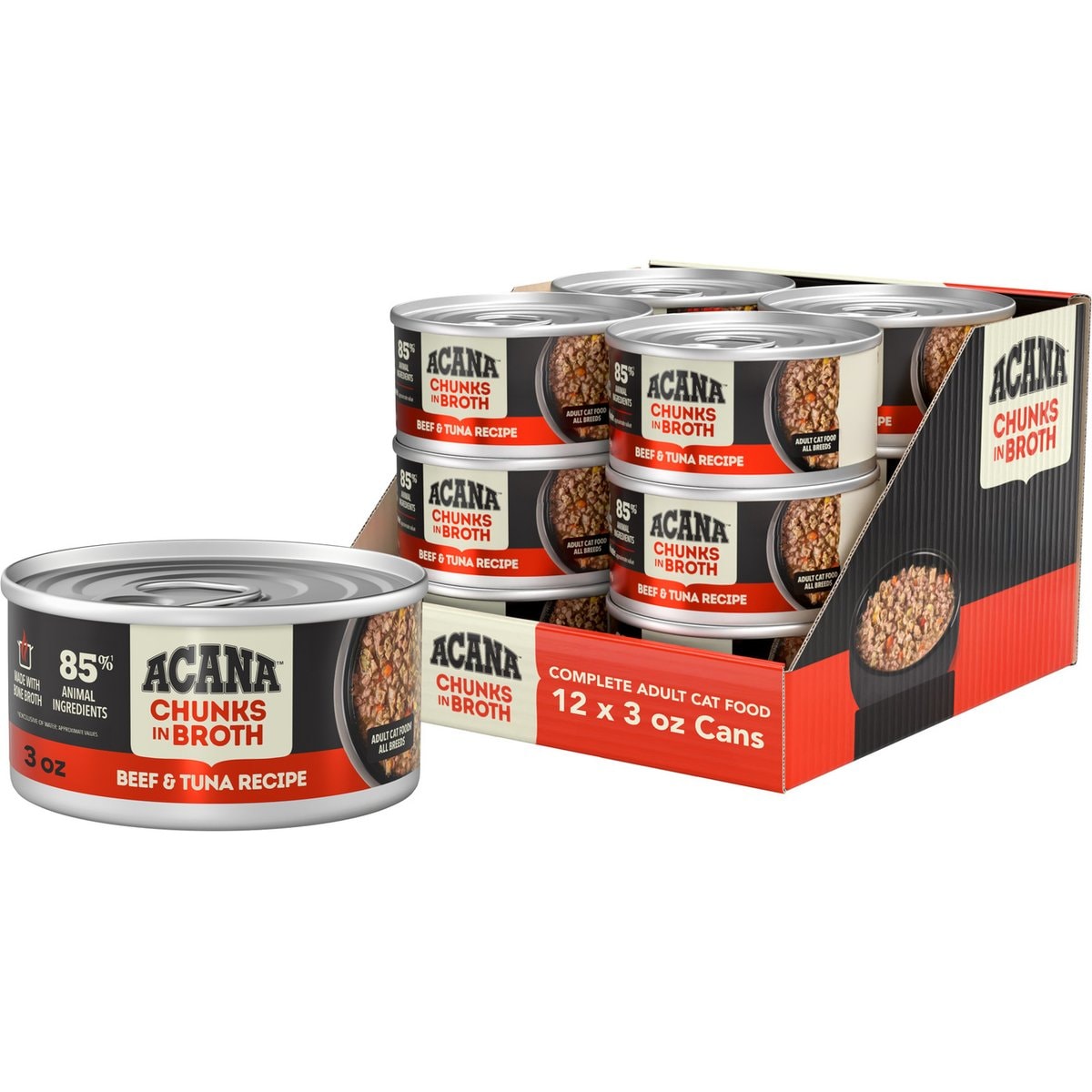 ACANA Beef & Tuna Chunks in Broth Wet Cat Food, 3-oz can, case of 12