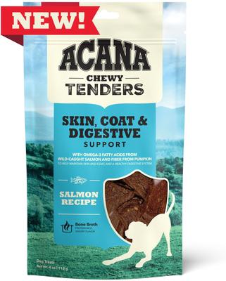 Show full view: ACANA Chewy Salmon with Skin, Coat, & Digestive Support Strips Dog Treats, 4-oz bag slide 9 of 11