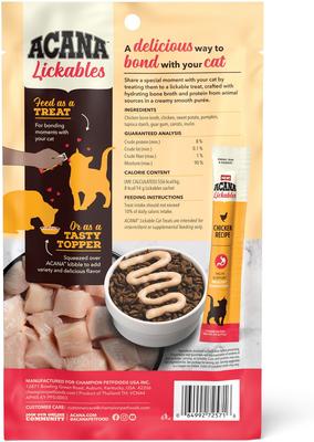 Show full view: ACANA Chicken Natural Recipe Lickable Cat Treats, 2.5-oz pouch, 50 count bundle  slide 3 of 11