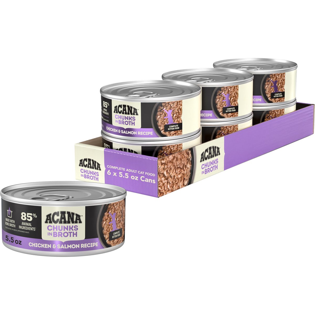 ACANA Chicken & Salmon Chunks in Broth for Kittens Wet Cat Food, 5.5-oz can, case of 6