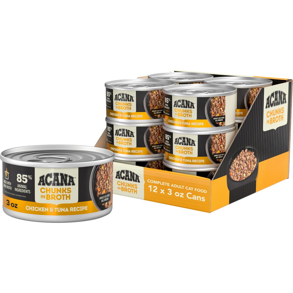 ACANA Chicken & Tuna Chunks in Broth Wet Cat Food, 3-oz can, case of 12