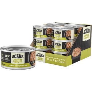 ACANA Lamb & Kidney Chunks in Broth Wet Cat Food, 3-oz can, case