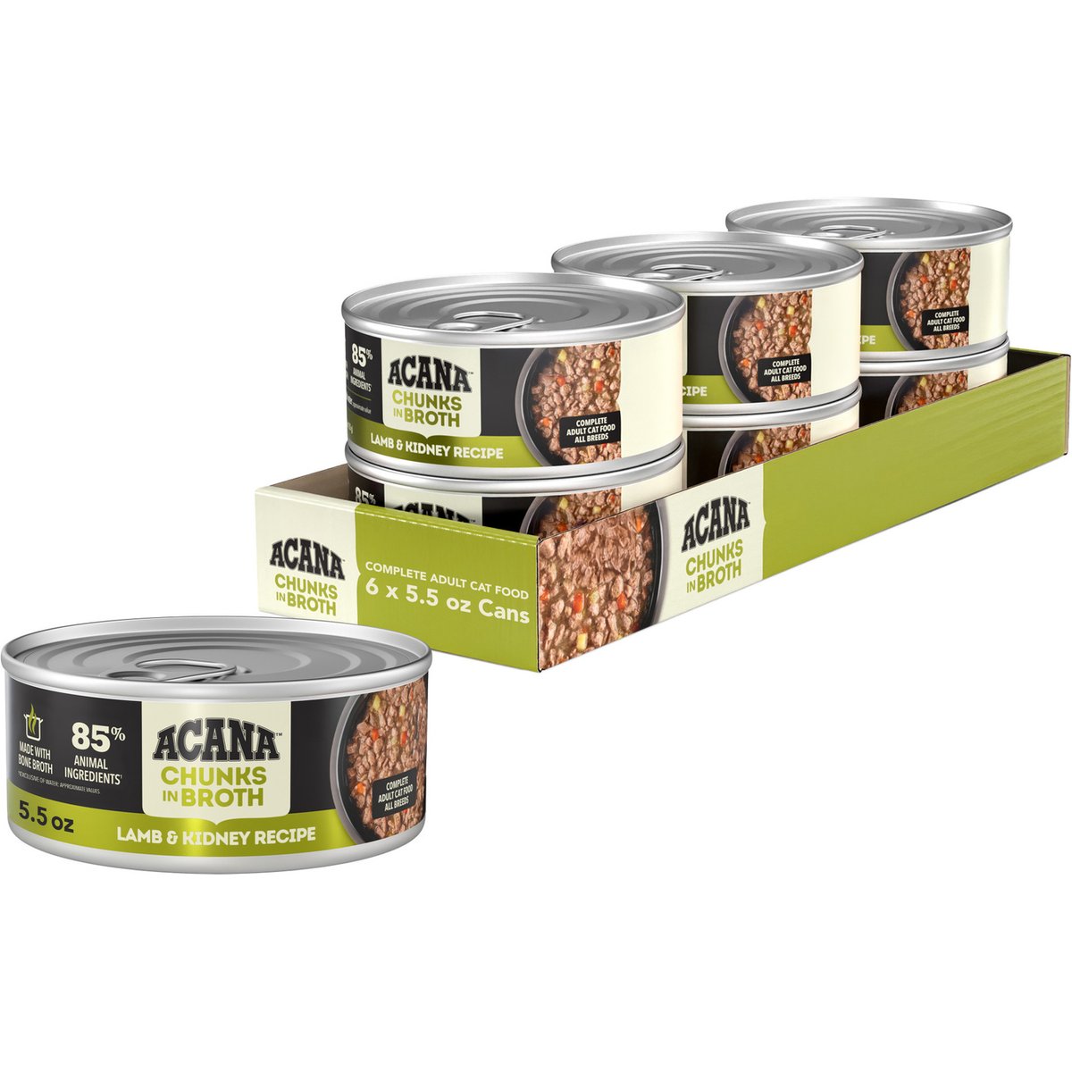 ACANA Lamb & Kidney Chunks in Broth Wet Cat Food, 5.5-oz can, case of 6