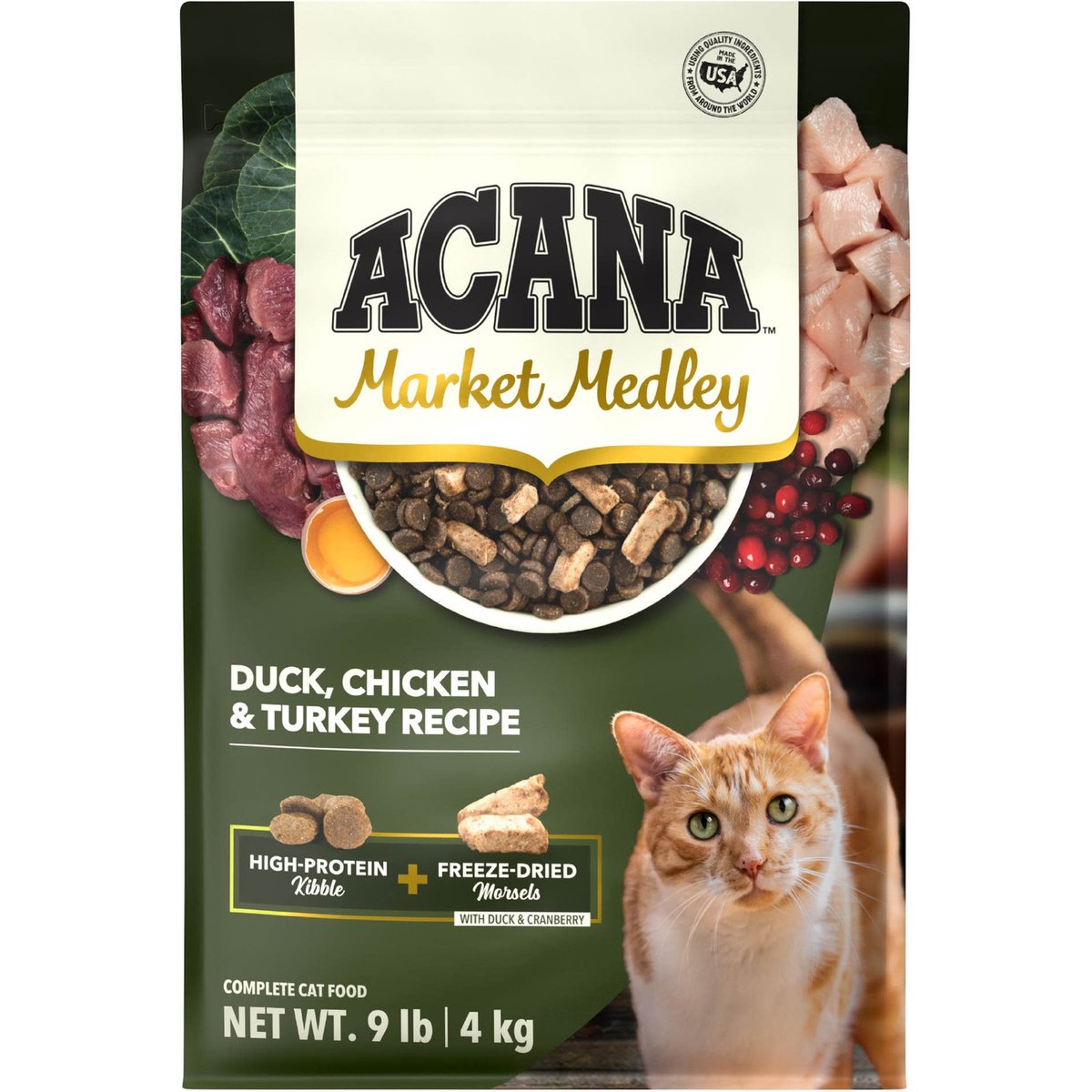 ACANA Market Medley Duck, Chicken & Turkey Recipe with Freeze-Dried Morsels Made with Duck & Cranberry Grain-Free Dry Cat Food, 18-lb bundle