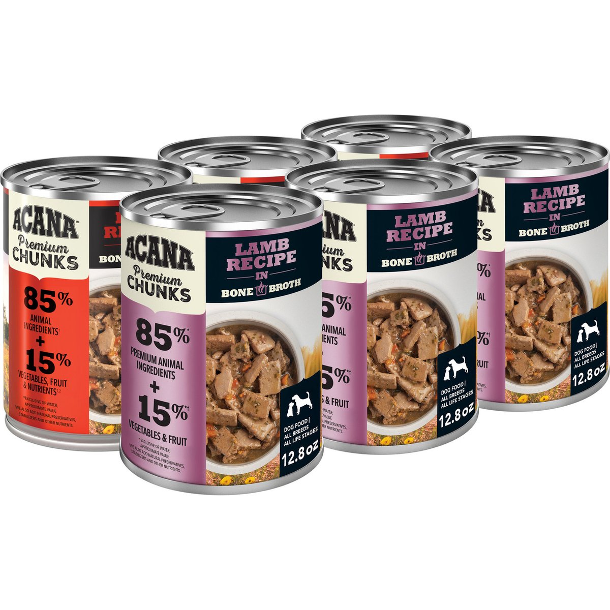 ACANA Premium Beef & Lamb Chunks in Bone Broth Variety Pack Grain-Free Wet Dog Food, 12.8-oz can, case of 6