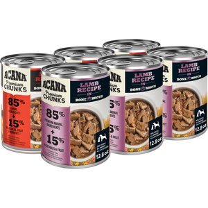 ACANA Premium Beef & Lamb Chunks in Bone Broth Variety Pack Grain-Free Wet Dog Food, 12.8-oz can, case of 6