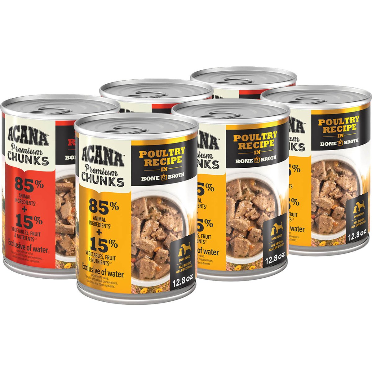 ACANA Premium Beef & Poultry Chunks in Bone Broth Variety Pack Grain-Free Wet Dog Food, 12.8-oz cans, case of 6