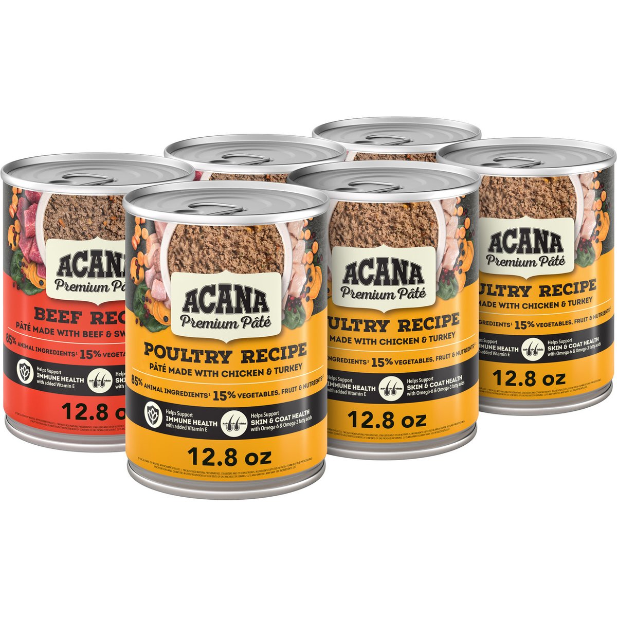 ACANA Premium Beef & Poultry Pate in Bone Broth Variety Pack Grain-Free Wet Dog Food, 12.8-oz can, case of 6