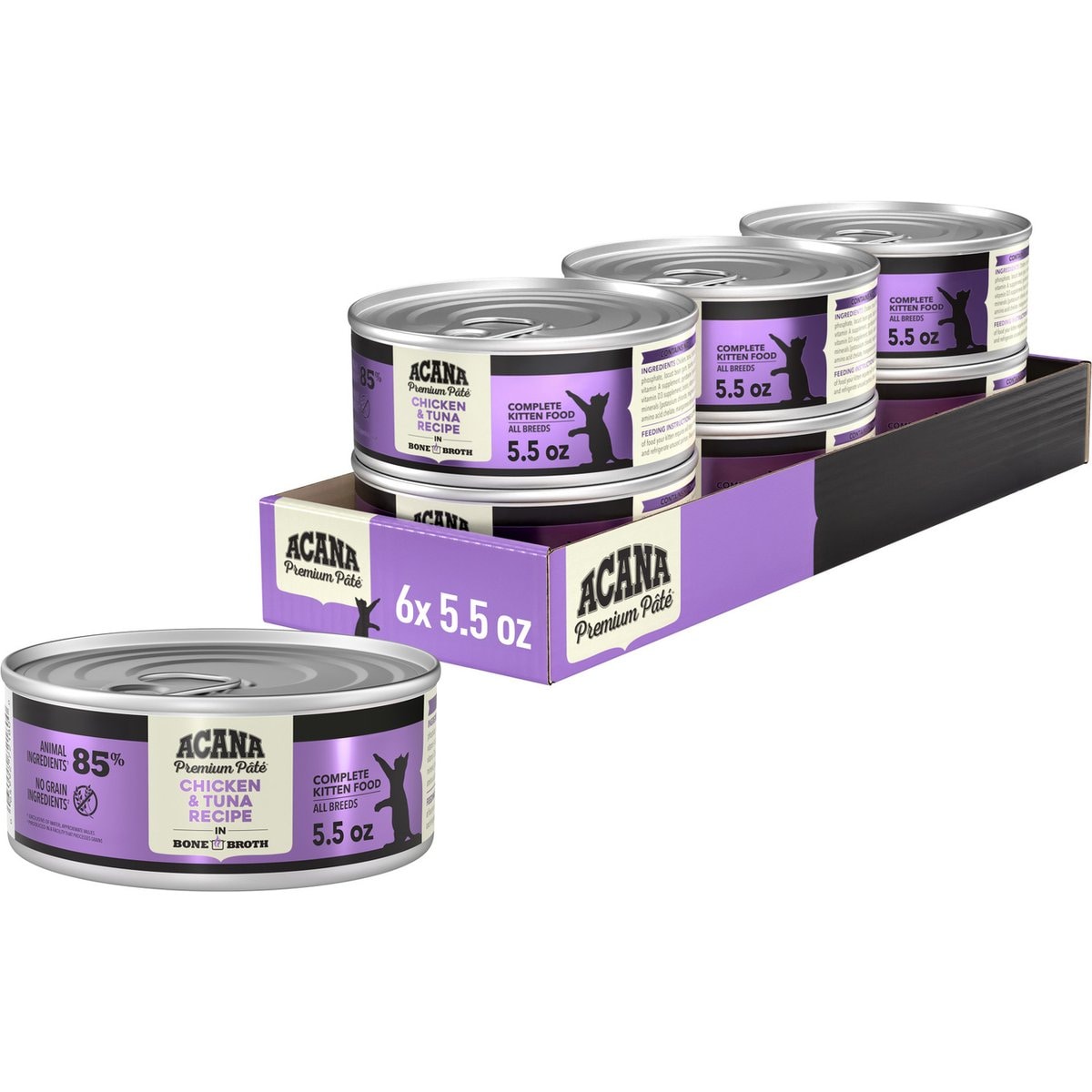 ACANA Premium Chicken & Tuna in Bone Broth Pate Kitten Wet Cat Food, 5.5-oz can, case of 6