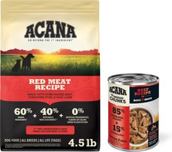 ACANA Premium Chunks Beef Recipe in Bone Broth Wet Food + Red Meat Recipe Dry Dog Food