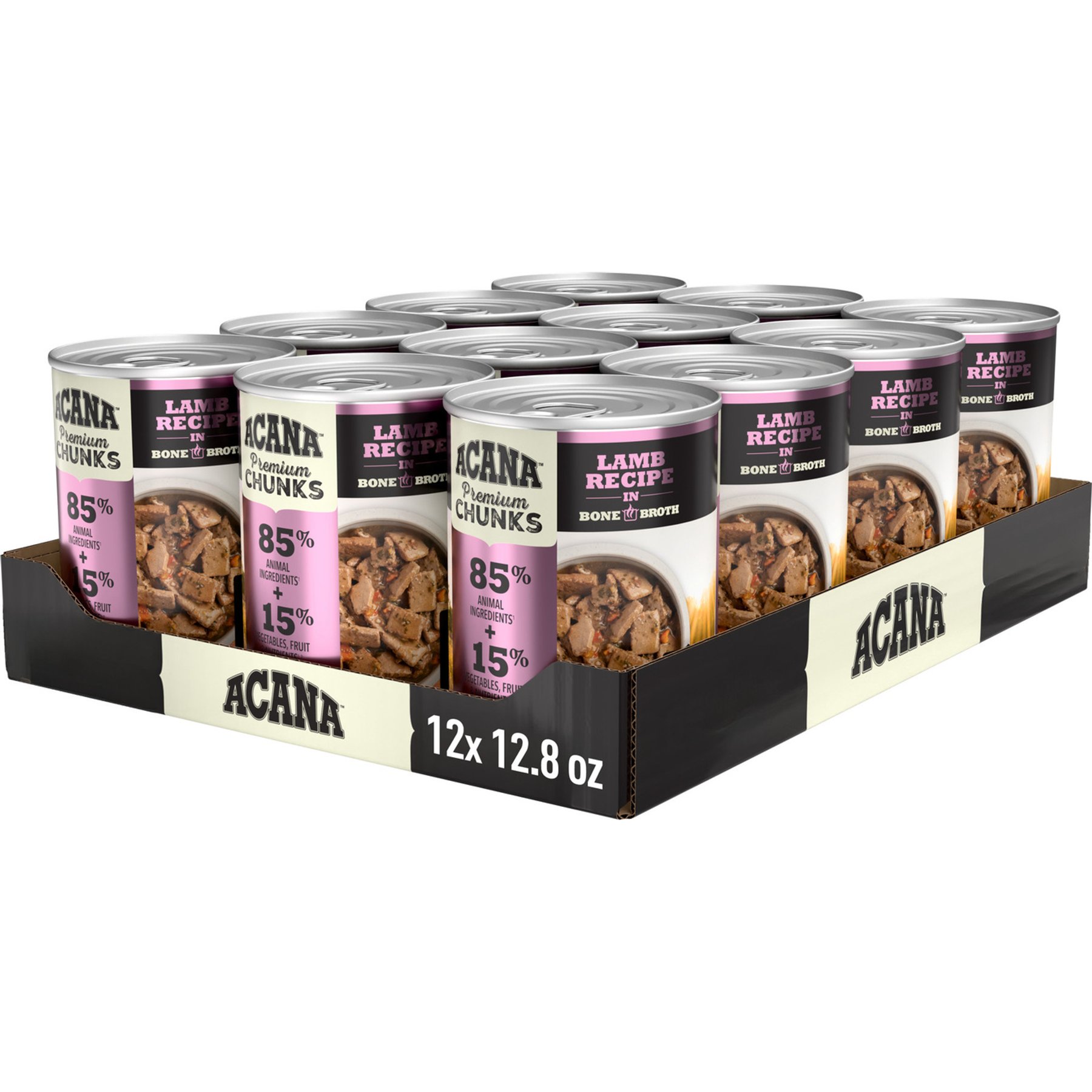 ACANA Premium Chunks Lamb in Bone Broth Grain-Free Wet Dog Food, 12.8-oz can, case of 12