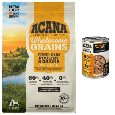 ACANA ACANA Premium Chunks Poultry Recipe in Bone Broth Wet Food + Free-Run Poultry Recipe + Wholesome Grains Dry Dog Food