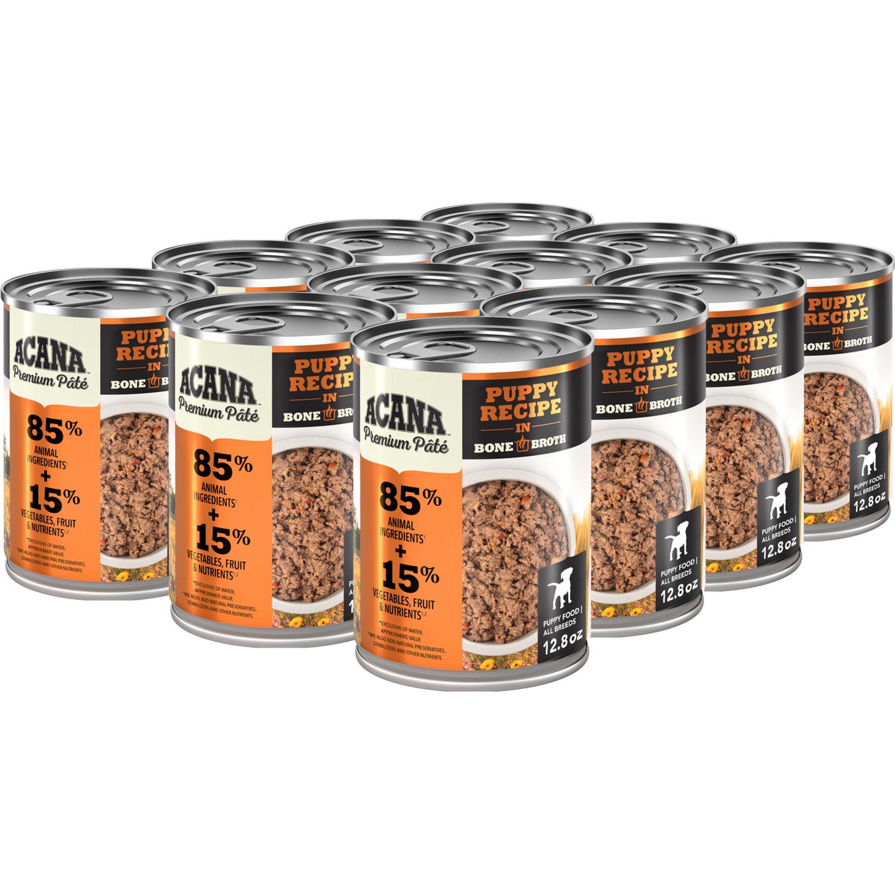 ACANA Premium Pate Puppy in Bone Broth Grain-Free Wet Dog Food, 12.8-oz can, case of 12
