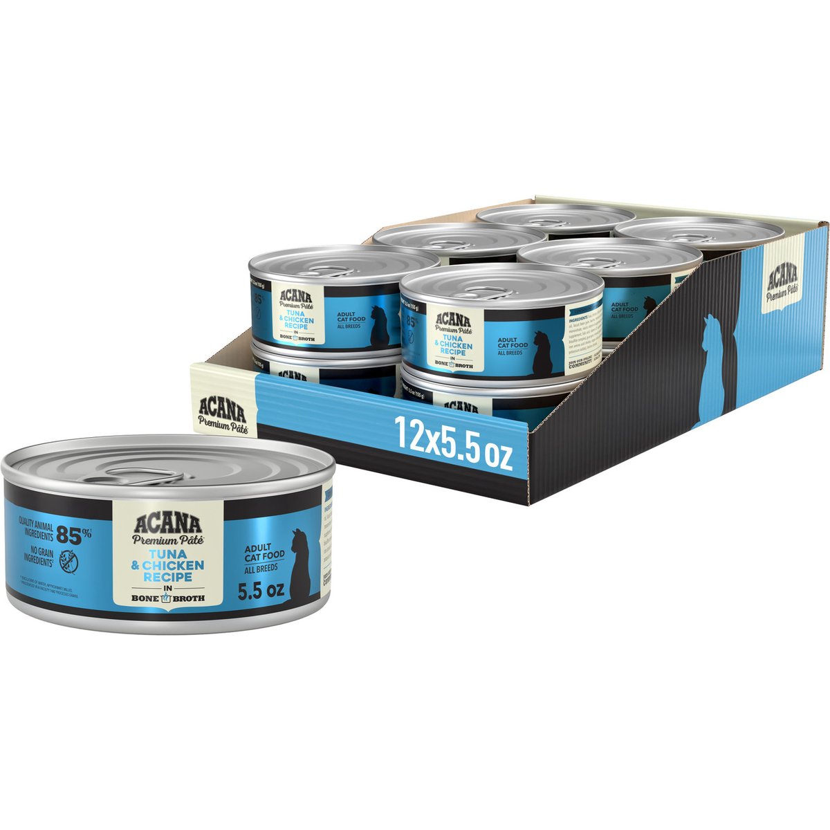 ACANA Premium Tuna & Chicken in Bone Broth Pate Wet Cat Food, 5.5-oz can, case of 12