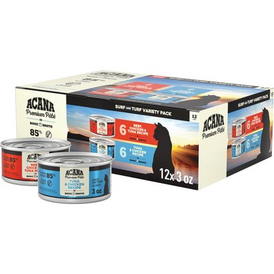 ACANA ACANA Premium Variety Pack Surf & Turf Beef Chicken & Tuna Pate in Bone Broth Wet Cat Food, 3-oz can, case of 12