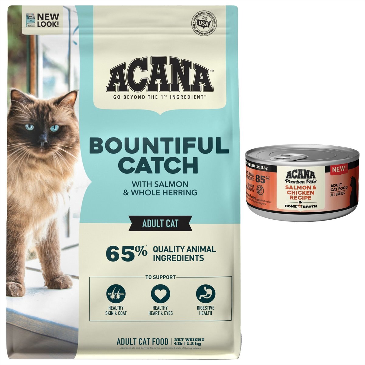 ACANA Salmon + Chicken in Bone Broth Wet Food + Bountiful Catch High-Protein Dry Cat Food