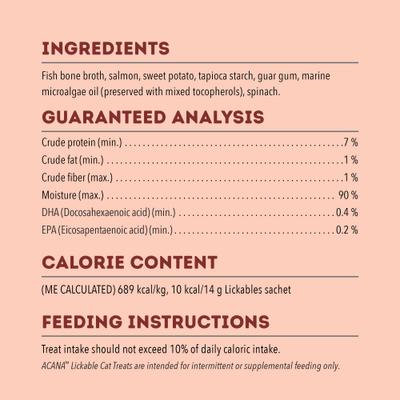 Show full view: ACANA Salmon Natural Recipe Lickable Cat Treats, 2.5-oz pouch, 50 count bundle  slide 8 of 11