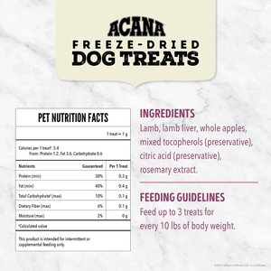 ACANA Singles Lamb & Apple Grain-Free Limited Ingredients & Freeze-Dried Dog Treats, 3.25-oz bag